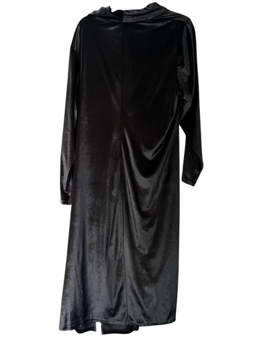 Donna Karan Black Long-Sleeve Velvet Ruched Midi Dress with Side Slit Size 24W - Picture 3 of 6